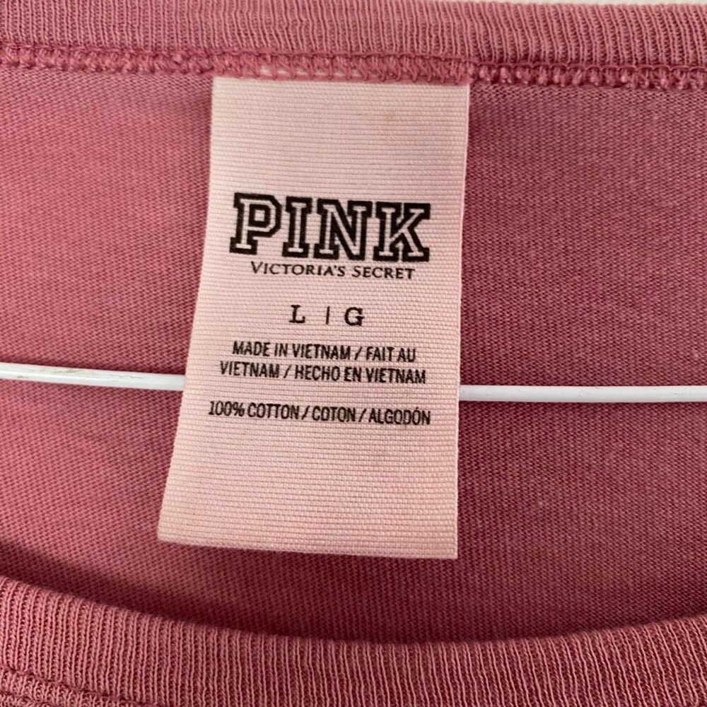 PINK Victoria’s Secret Oversized Logo Tee Large Pink 3/4 Sleeve Varsity Graphic - Picture 4 of 8